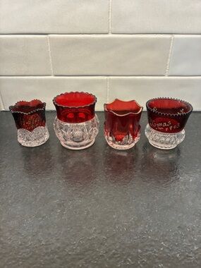 Antique Red Ruby Flash Glass Toothpick Holders Set of 4